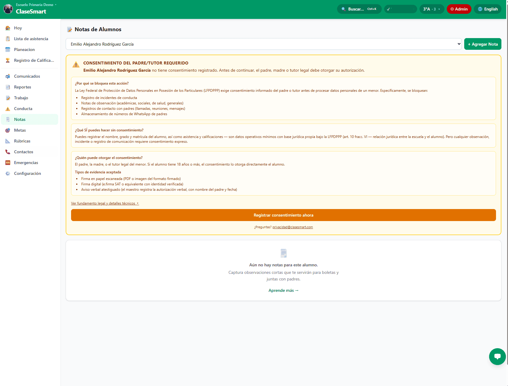 Notas de Alumnos de ClaseSmart - observaciones académicas y sociales