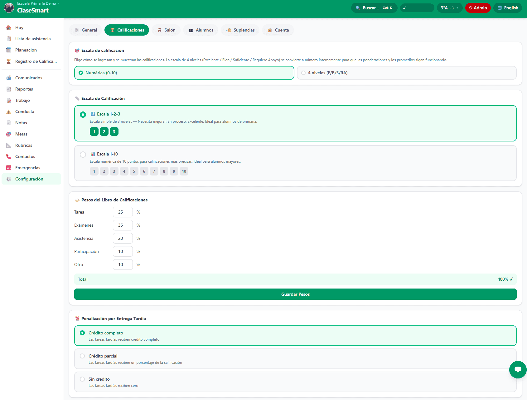 Cuaderno de calificaciones de ClaseSmart - vista de Lista del Grupo