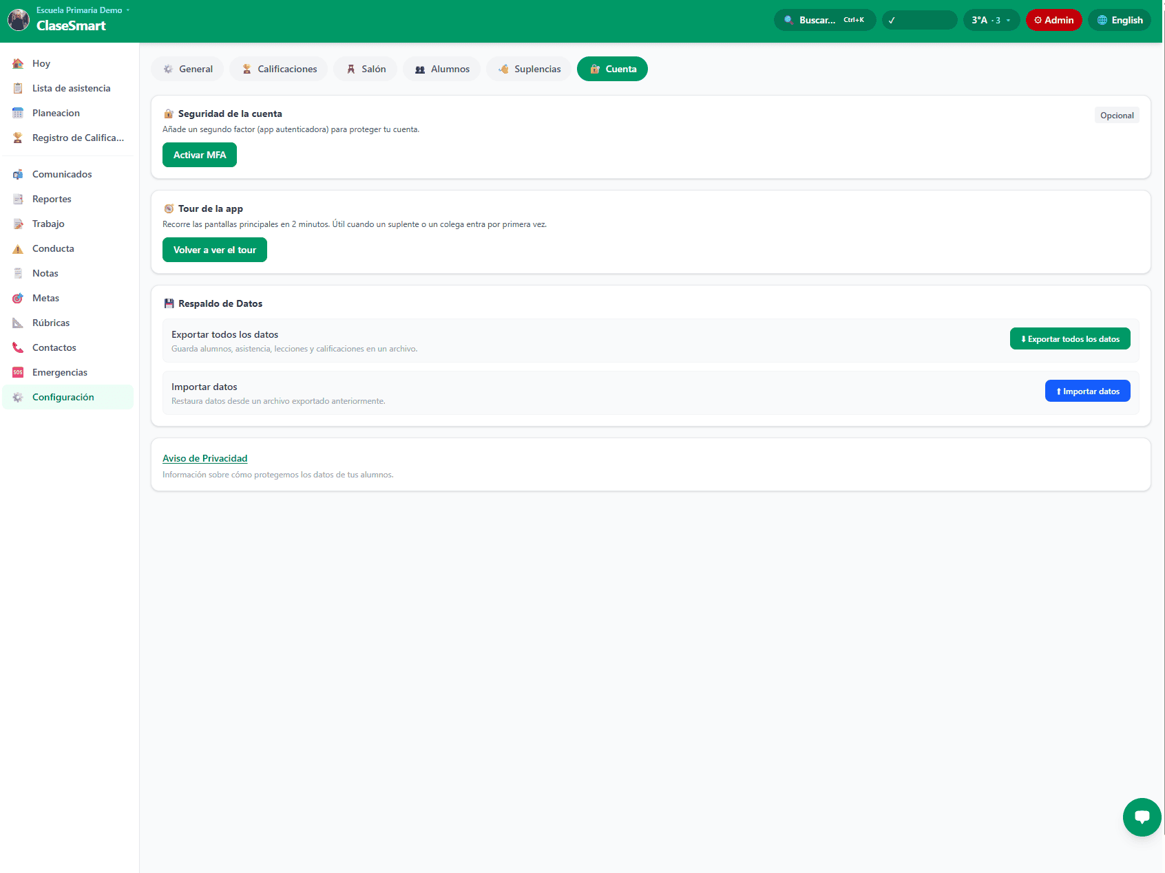 Configuración de Cuenta en ClaseSmart - seguridad y MFA