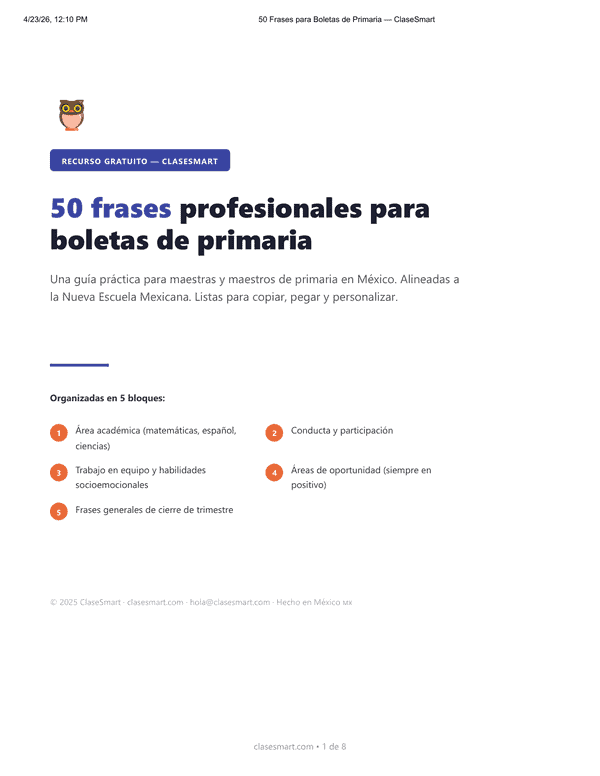 Vista previa de la guía: 50 frases para boletas de primaria